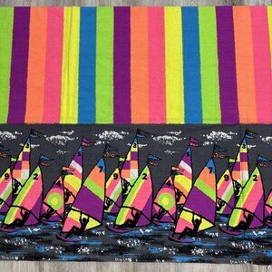 Vintage Neon WIndsurfer Border Print Fabric Cotton Midweight 1.3yd 80s Rave